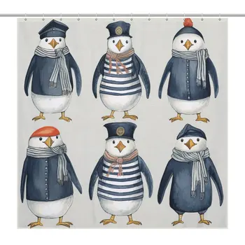 Juokingi Pingvinai Skrybėlės Jūros Gyvūnų Vandeniui Audinio Dušo Užuolaidos Vonios Užuolaidos Vonios kambarys Dekoro Žiemą Meno 12pcs Kabliukai