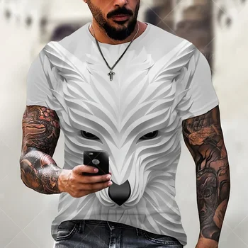 Vasaros Nauja, vyriški T-shirt 3D Stereo Vizija Vilkas Modelis Mados Atsitiktinis Gatvės Prarasti Negabaritinių O-kaklo Viršų